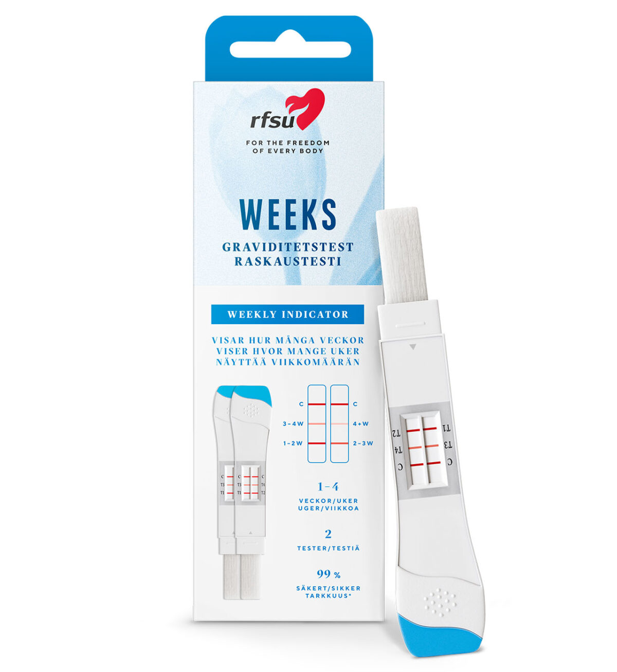 Weeks – graviditetstest med ukeindikator - Ukeindikator som viser hvor mange uker som har gått - RFSU